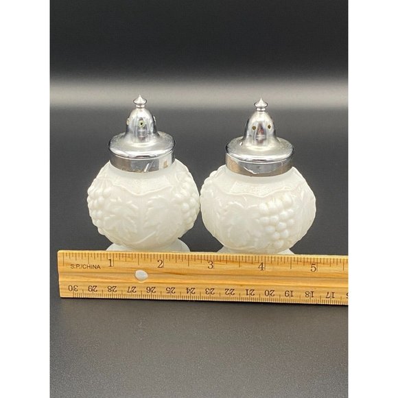Imperial Milk Glass Salt & Pepper Shaker Set - Grape & Leaf Pattern - Picture 9 of 10